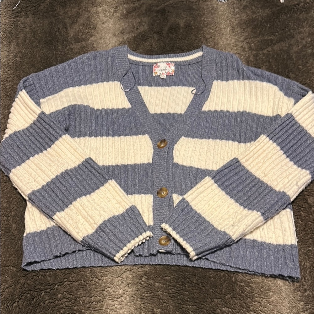 Pink Republic Blue and Cream Striped Cardigan Sweater